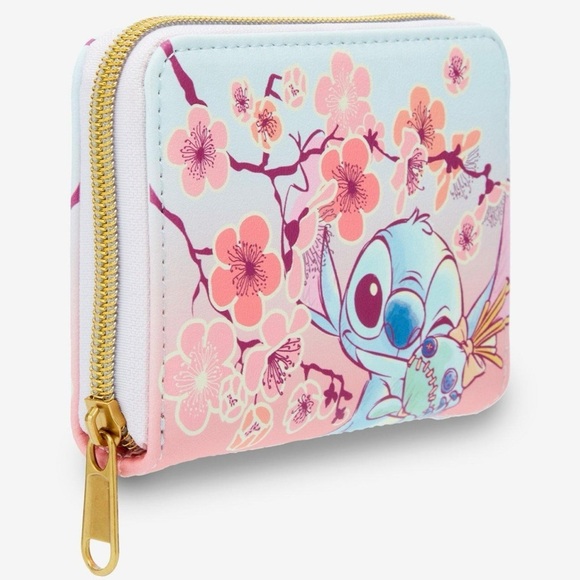 Loungefly Disney Stitch and Scrump Cherry Blossoms Floral Mini Zip Wallet - Picture 2 of 6